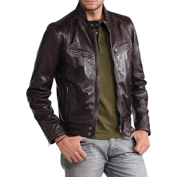 fjackets Brown Distressed Natural Real Lambskin Men's Leather